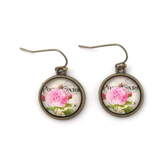 Pink Rose Earrings - Lunar Dragonfly