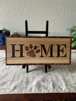 Wood Sign - HOME with Paw Print - Lunar Dragonfly