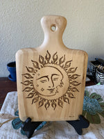 Woodburned Breadboard - Sun & Moon - Lunar Dragonfly